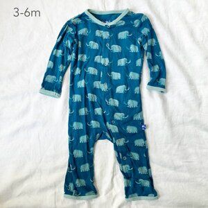 💙2/$25 Kickee Pants 3-6 Months Baby Blue Elephant Button Sleeper